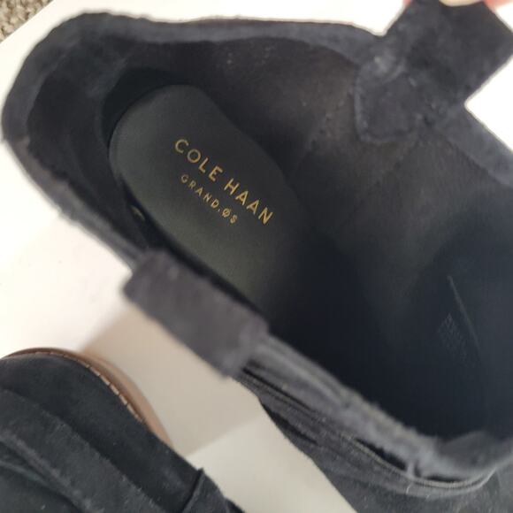 Cole Haan Suede Ankle Boots Womens 8 1/2 B Black Gold buckle Bootie BOHO Western - Picture 7 of 10